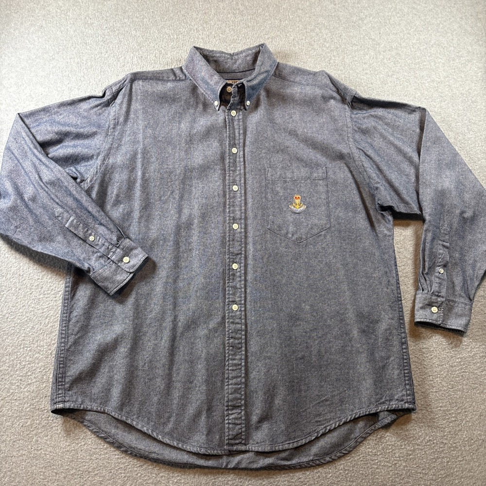 Vintage Ruff Hewn Blue Long Sleeve Button Down Men's XL 100% Cotton Logo Pocket